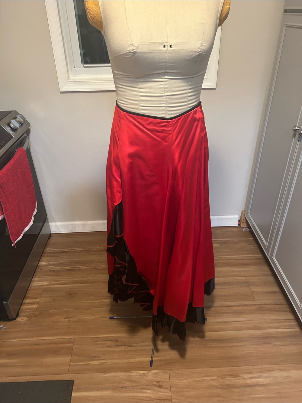 Red Satin Ruffled Tango Maxi Skirt Size Medium